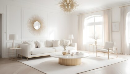 Fototapeta premium white and gold theme interior modern minimalism photo realism