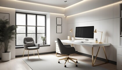 white and gold theme interior modern minimalism photo realism
