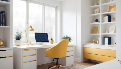 white and gold theme interior modern minimalism photo realism