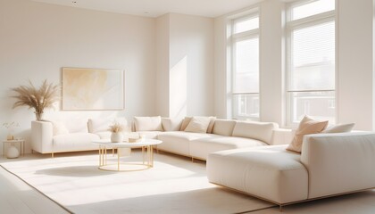 white and gold theme interior modern minimalism photo realism