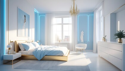 white and gold theme interior modern minimalism photo realism