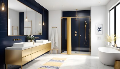white and gold theme interior modern minimalism photo realism