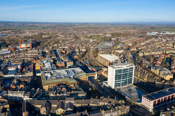 Aerial photo of the town centre of Harrogate North Yorkshire in the UK, showing a drone view of the...