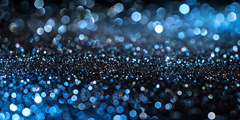 Dark blue purple and gold glowing particle abstract background Blurry bokeh background with sparkles particles and glitter created with Generative AI technology
