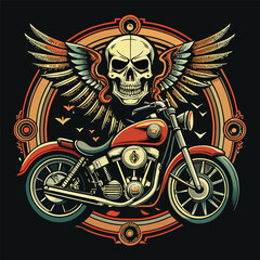 skull with wings and motorcycle vector illustration