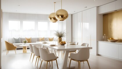 white and gold theme interior modern minimalism photo realism