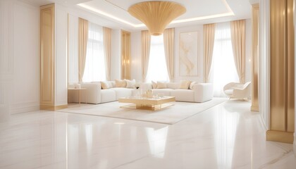 white and gold theme interior modern minimalism photo realism