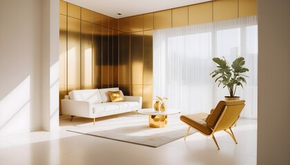 Fototapeta premium white and gold theme interior modern minimalism photo realism