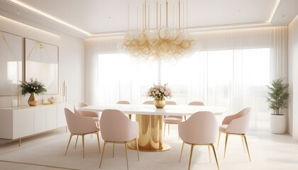 white and gold theme interior modern minimalism photo realism