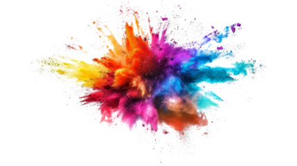 A burst of colorful chalk pieces and powder, flying in an explosion effect, isolated on a white background, clipping path, cut out