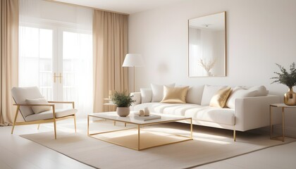 Fototapeta premium white and gold theme interior modern minimalism photo realism
