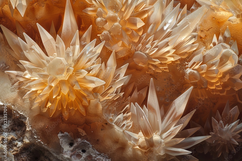 Poster The image showcases the natural beauty of desert rose crystal clusters with their intricate patterns