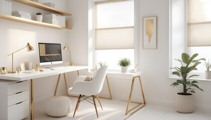 white and gold theme interior modern minimalism photo realism