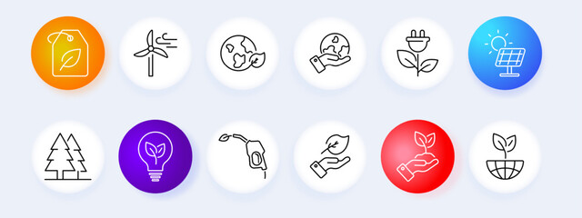 Eco energy set icon. Eco label, wind energy, global ecology, environmental protection, solar energy, forest protection, green , biofuel, environmental care, plant growing, renewable