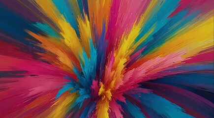 Obraz premium Vibrant explosion of colorful paint strokes, abstract rainbow burst background, dynamic textured acrylic splatter art for creative design projects