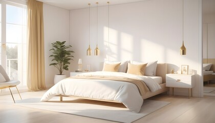 white and gold theme interior modern minimalism photo realism