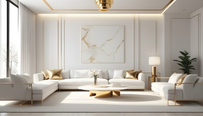 Fototapeta premium white and gold theme interior modern minimalism photo realism