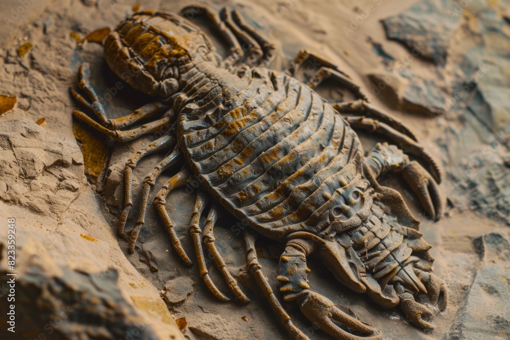 Poster Close-up image of a well-preserved trilobite fossil embedded in shale or limestone, symbolizing ancient life