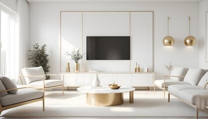 white and gold theme interior modern minimalism photo realism