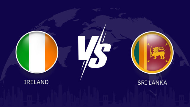 Ireland vs sri lanka flag, world map and building skyline use for t20 cricket world cup 2024 template banner design