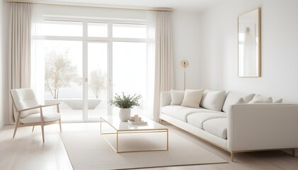 Fototapeta premium white and gold theme interior modern minimalism photo realism