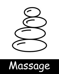 Massage set icon. Therapist, sauna, yin yang, , relaxation, therapy, wellness, spa, body care, stress relief, treatment, oil, stone, towel, shower, relax, health, selfcare.