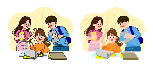 College students on group assignments. Research materials, presentations, meetings, and sharing opinions