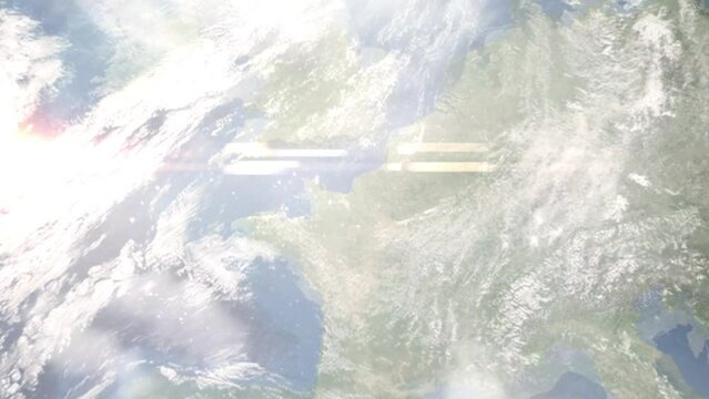 Zoom in from space and focus on Lisieux, France. 3D Animation. Background for travel intro. Elements of this image furnished by NASA	