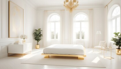 white and gold theme interior modern minimalism photo realism