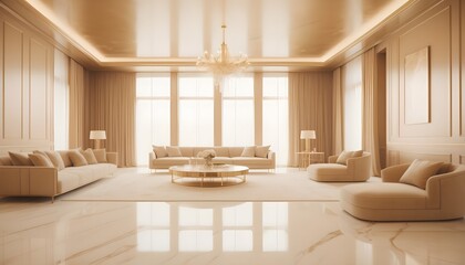 white and gold theme interior modern minimalism photo realism