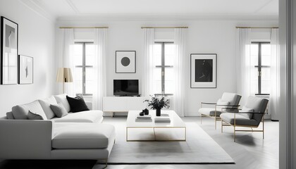 white and gold theme interior modern minimalism photo realism