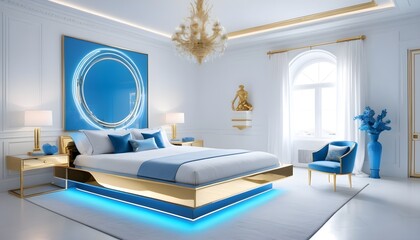 white and gold theme interior modern minimalism photo realism