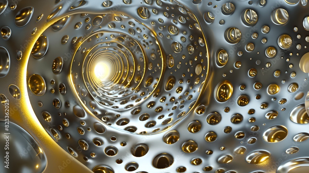Poster abstract metallic tunnel with glowing light. futuristic digital art with geometric patterns. perfect
