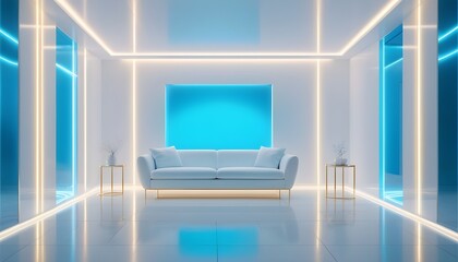 white and gold theme interior modern minimalism photo realism