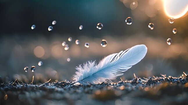 Federn fliegen durch die Luft |K&uuml;hles bl&auml;uliches Licht