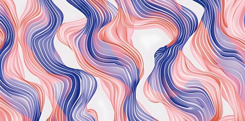 A seamless pattern with digital illustration of orange and blue stripes, their forms intertwined in an optical illusion, The design incorporates peach pink and lavender purple, use vector art style fo