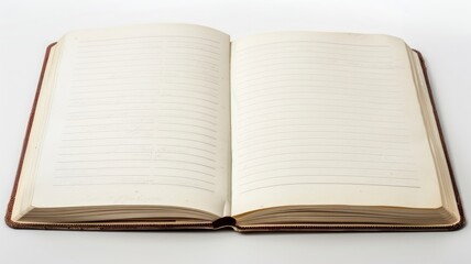 Open blank notebook with lined pages on white surface