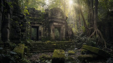 Ancient Temple Ruins in a Lush Jungle