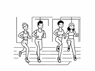 People exercise in gym