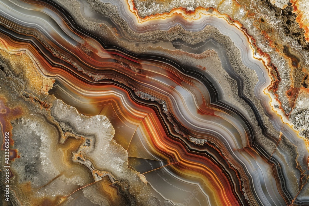 Poster An abstract view of agate stone patterns, highlighting the swirling colors and organic lines typical of this mineral