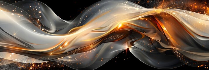 long, curving line of white and orange sparks, abstract background