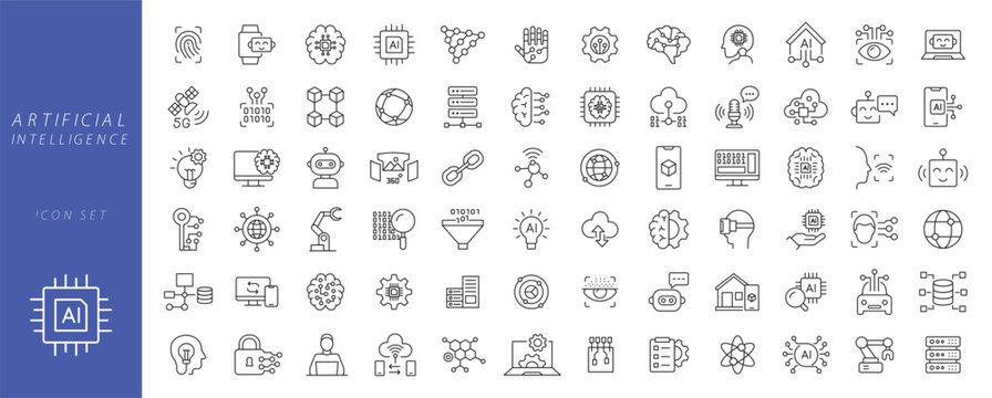 Artificial intelligence icon set. Vector graphic illustration