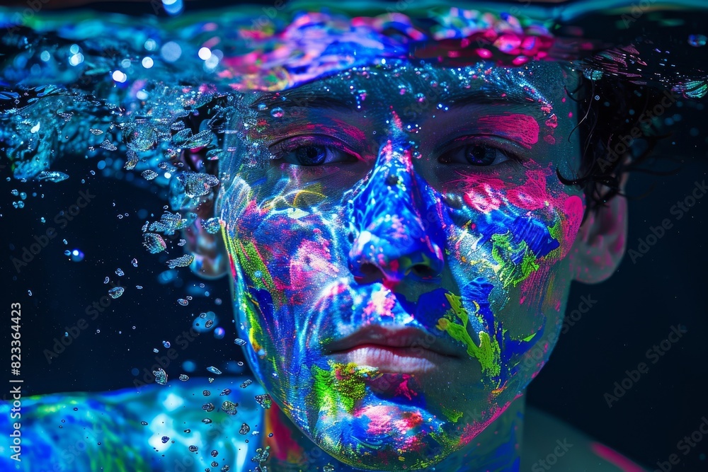 Poster colorful underwater scenery with vibrant bubbles and a gradient backdrop
