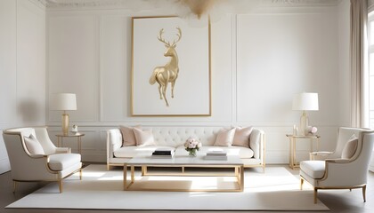 white and gold theme interior modern minimalism photo realism