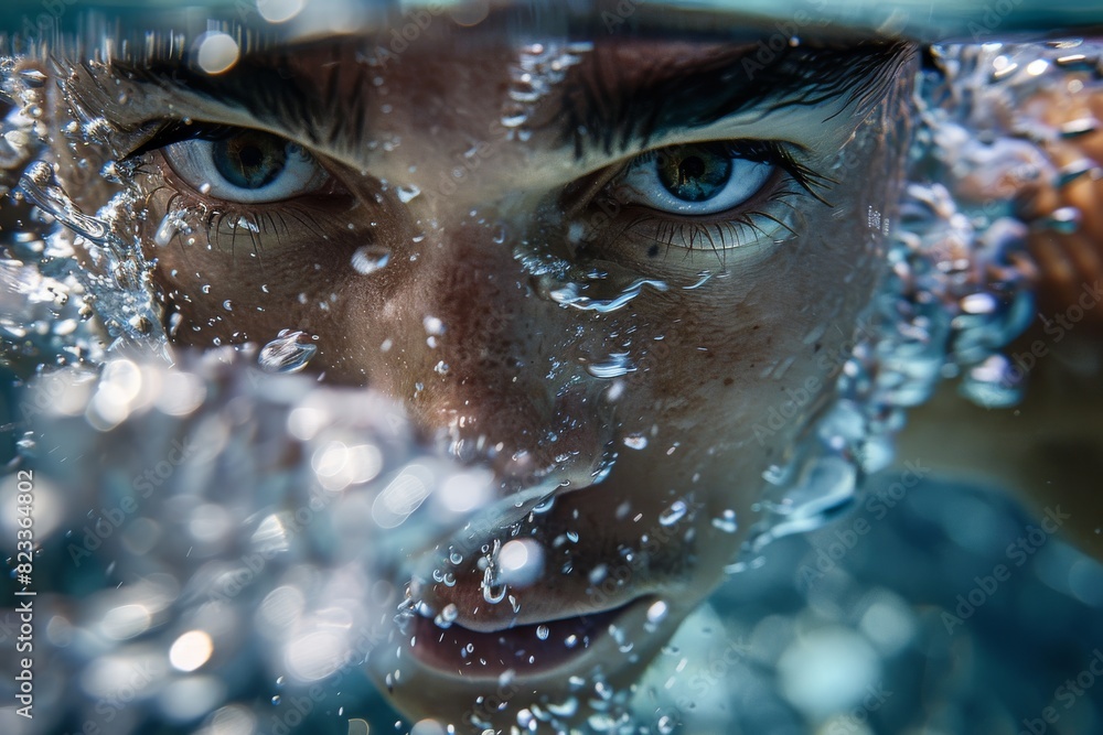 Poster This image captures the dynamic interaction of water splashes with vibrant blue tones, providing a refreshing aesthetic