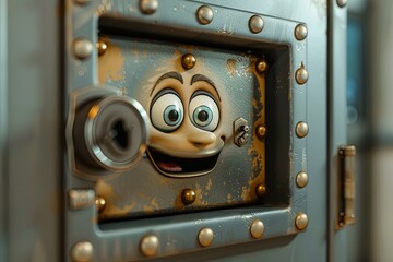 Smiling safe as a anthropomorphic funny cartoon caricature character