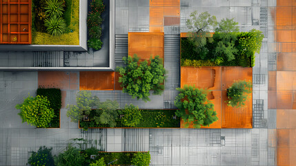 A photo featuring aerial views of urban landscapes transformed into abstract compositions of lines and grids. Highlighting the geometric precision and architectural details, while surrounded by abstra