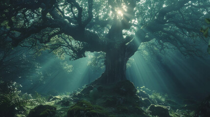 Magical forest where trees and shadows whisper ancient secrets and mystical tales.