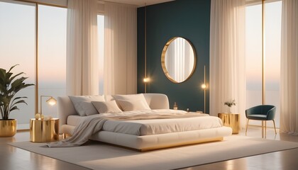 white and gold theme interior modern minimalism photo realism