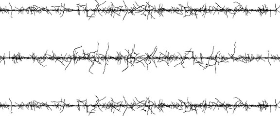 frame of wire, barbed wire texture set, black and white barbed wire border, sound waves in different shapes and sizes,